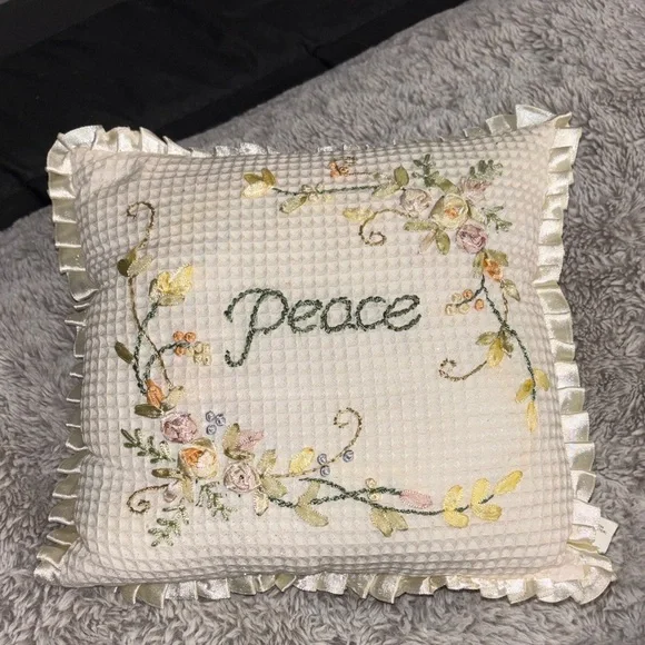 Embroidered Peace Decorative Pillow - Picture 1 of 2